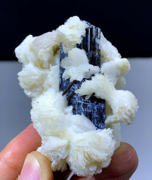 Natural Schorl Black Tourmaline Crystal With Topaz And Albite From Pakistan - 118 Gram