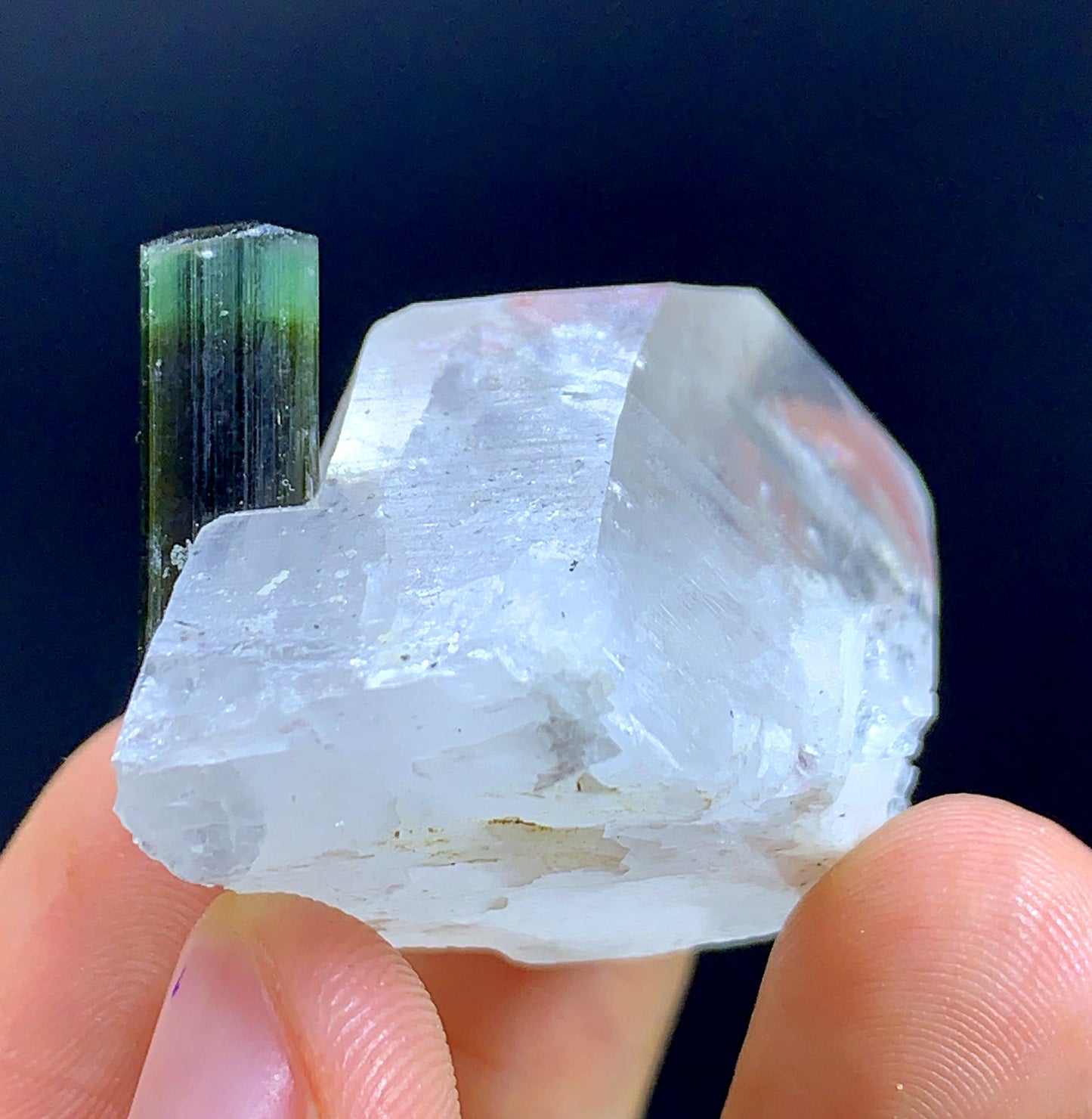 Natural Terminated Green Cap tourmaline Crystal On Quartz - 34 Gram