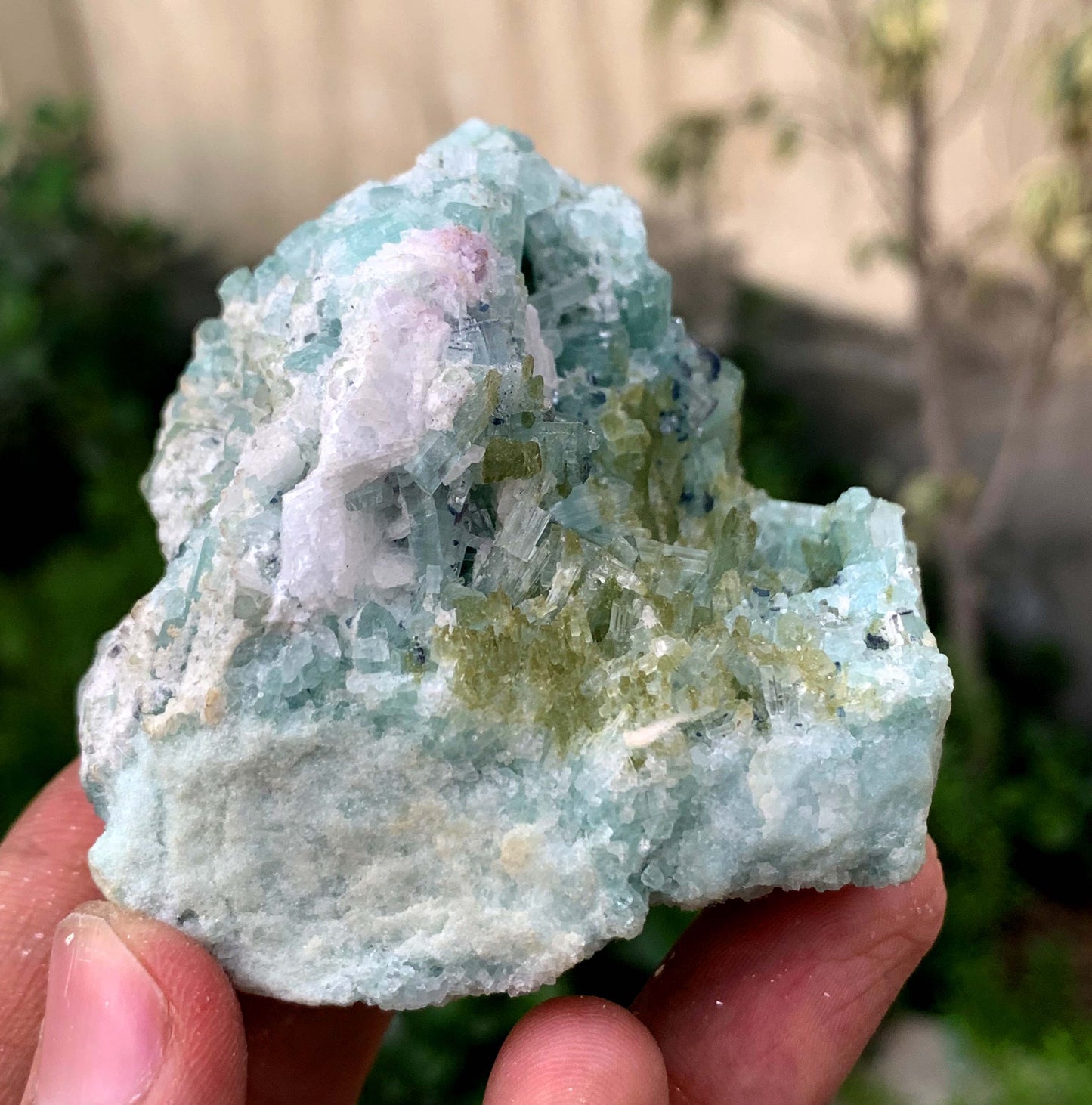 Bluish Green Tourmaline Crystals Cluster On Matrix From Afghanistan