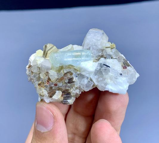 Sky Blue Aquamarine on Quartz and Mica from Shigar valley Pakistan - 68 gram