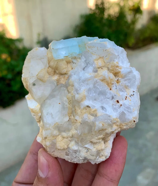 Natural Sky Blue Aquamarine on Quartz from Pakistan - 238 grams