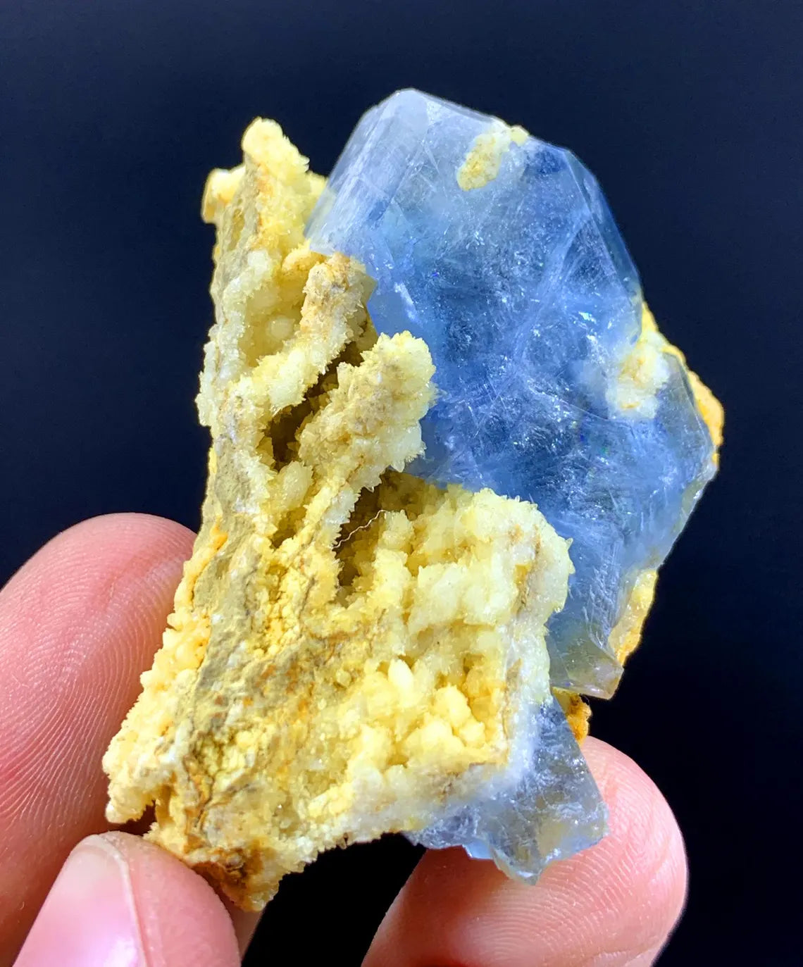 Natural Blue Celestine Crystal With Yellow Calcite Specimen From Afghanistan 41 Gram
