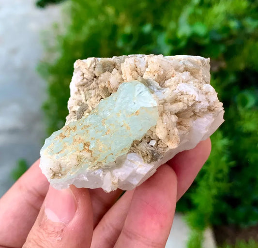 Etched Blue Aquamarine on Albite from Pakistan - 127 gram