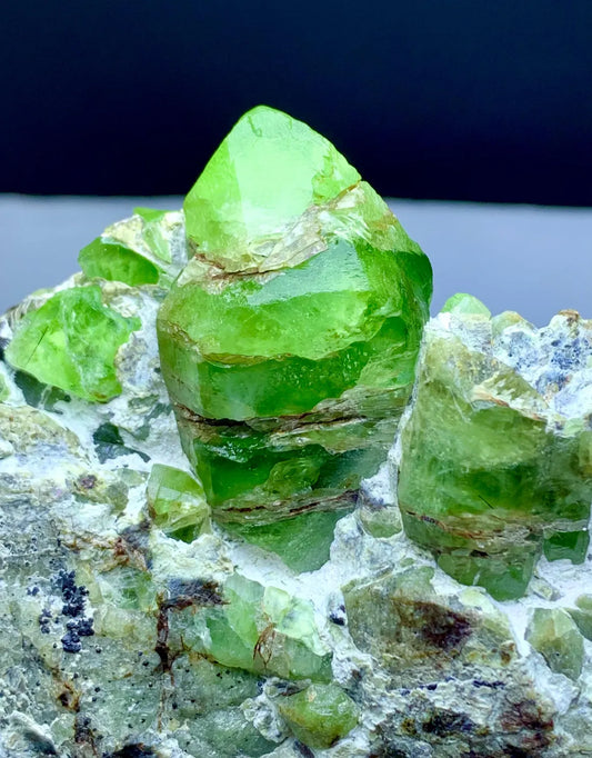 Green Peridot with Magnetite on Matrix - 333 gram