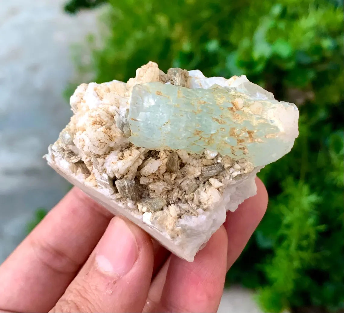 Etched Blue Aquamarine on Albite from Pakistan - 127 gram