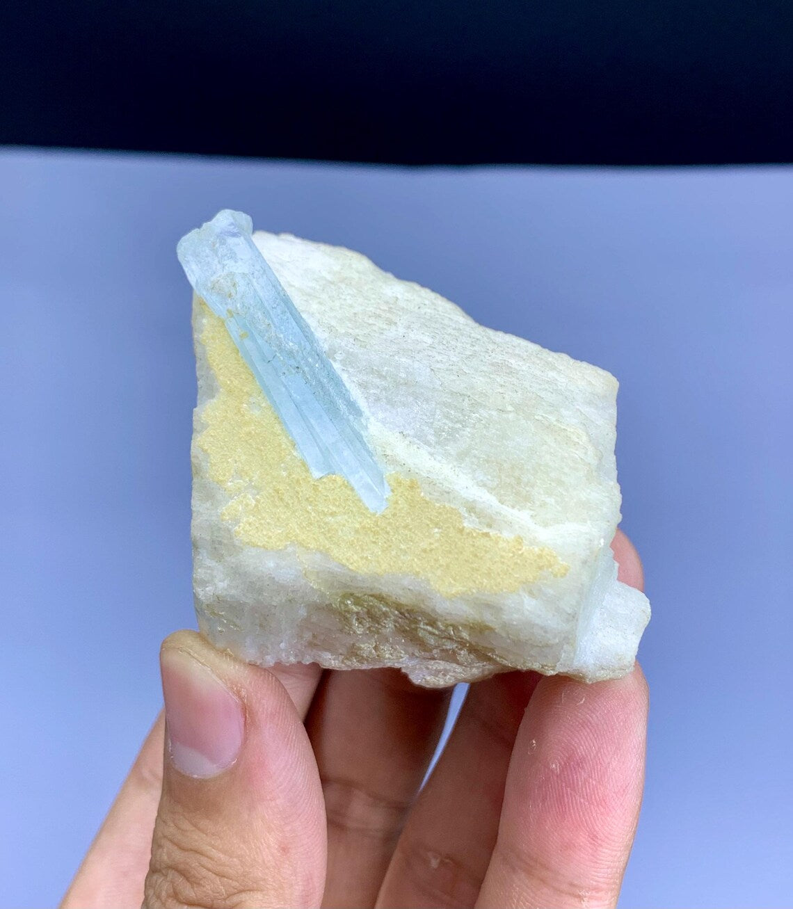 Blue Aquamarine Crystal on Feldspar from Pakistan - 130 gram