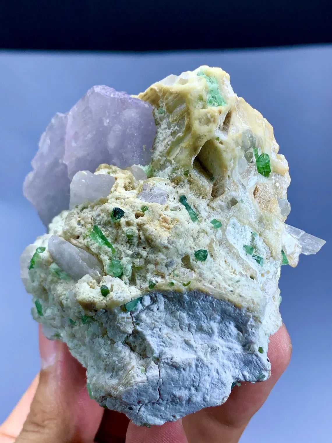 Stunning Pink Kunzite Crystals with Green Tourmalines on Matrix from Afghanistan- 235 gram