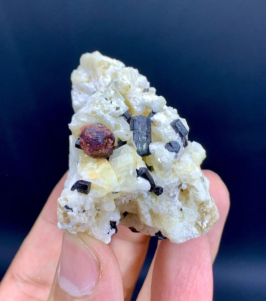 Red Spessartine Garnet with Schorl on Matrix from Skardu Pakistan - 62 gram