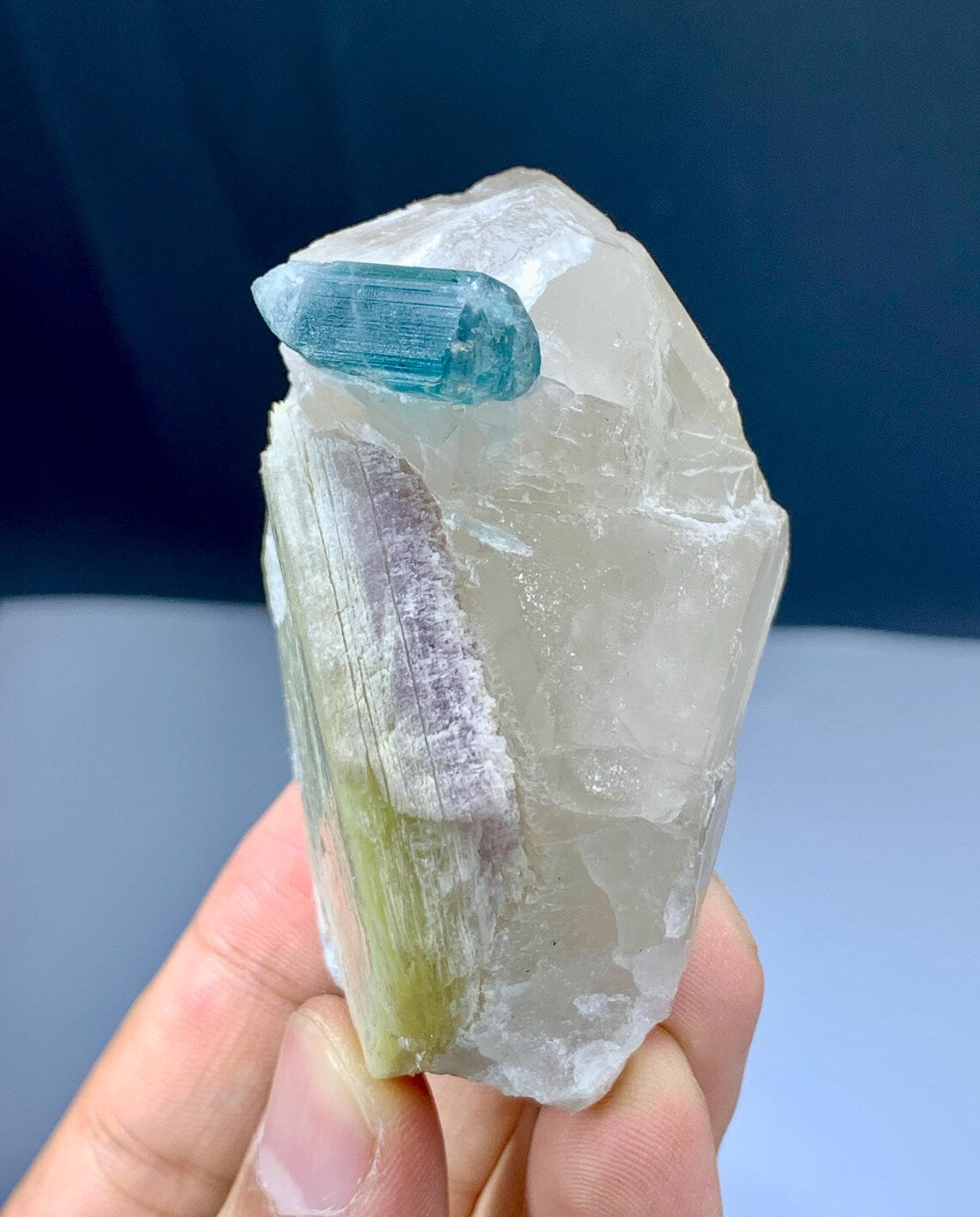 Blue Tourmaline on Quartz and Mica from Afghanistan - 137 grams