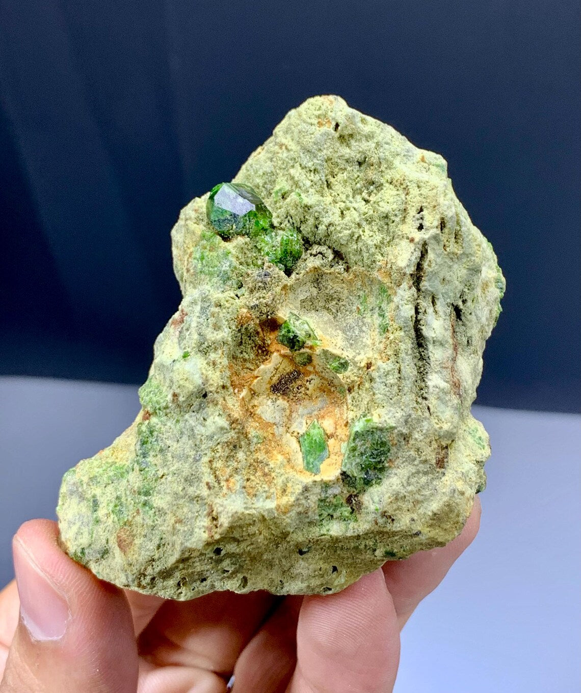 Green Demantoid Garnet on Matrix, Garnet Specimen - 119 grams