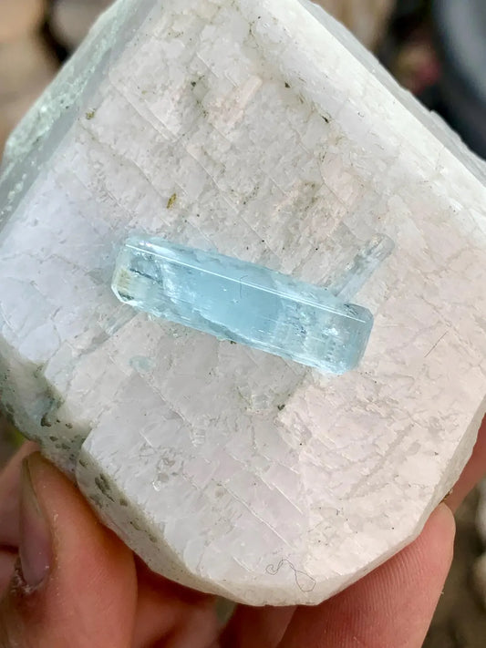 Blue Aquamarine Crystal on Feldspar from Pakistan - 231 gram