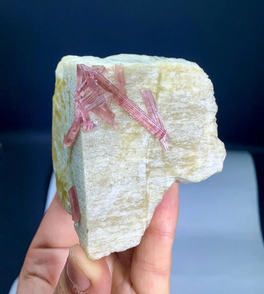 Pink Tourmaline Crystals on Feldspar from Afghanistan - 240 gram