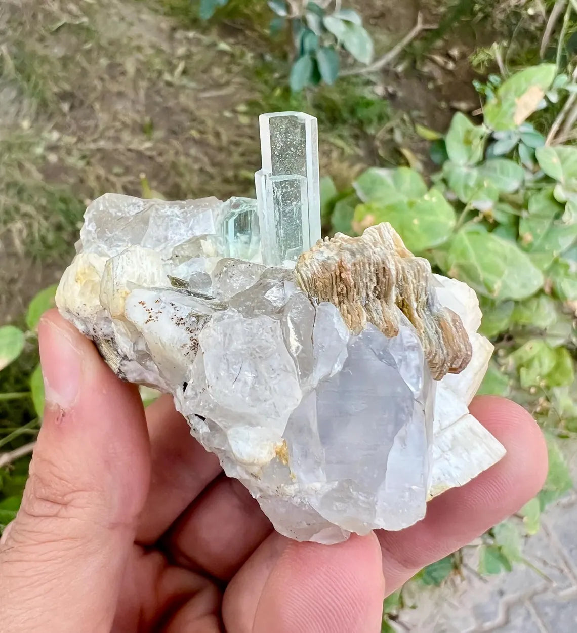 Aquamarines with Quartz on Feldspar (Repaired) Aquamarine Specimen from Pakistan - 114 gram