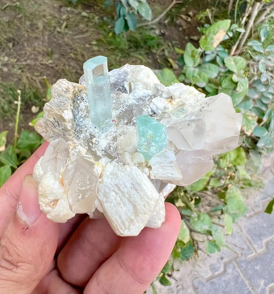 Aquamarines with Quartz on Feldspar (Repaired) Aquamarine Specimen from Pakistan - 114 gram
