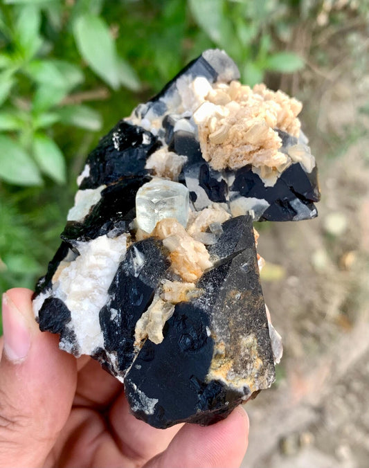 Aquamarine on Smoky Quartz and Albite from Skardu Pakistan - 123 gram