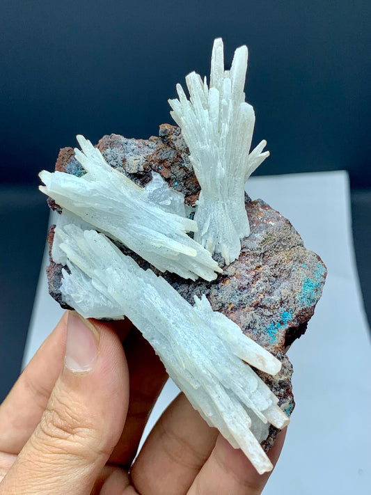 Crystallized White Aragonite with Chryosocolla on Matrix from Baluchistan, Pakistan - 144 grams