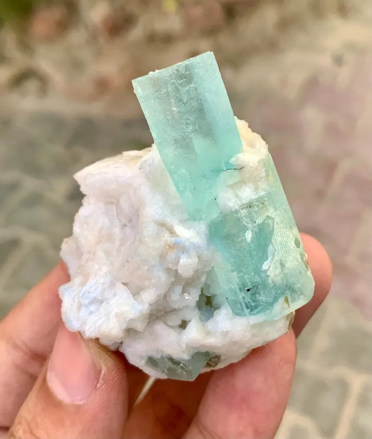 Sky Blue Aquamarine on Albite from Pakistan - 68 Gram