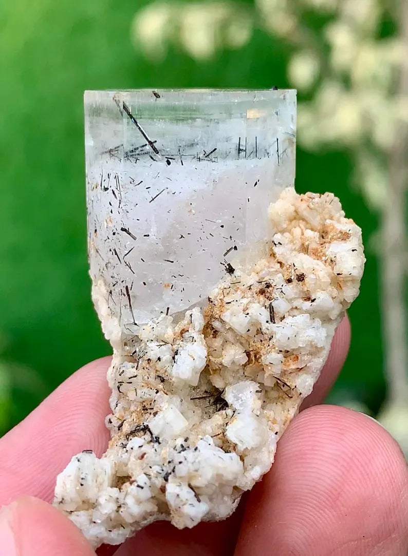 Bicolor Aquamorganite Crystal with Tourmalines and Feldspar from Pakistan - 20 Gram