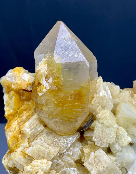 Yellow Lemurian Quartz on Feldspar - 703 Grams