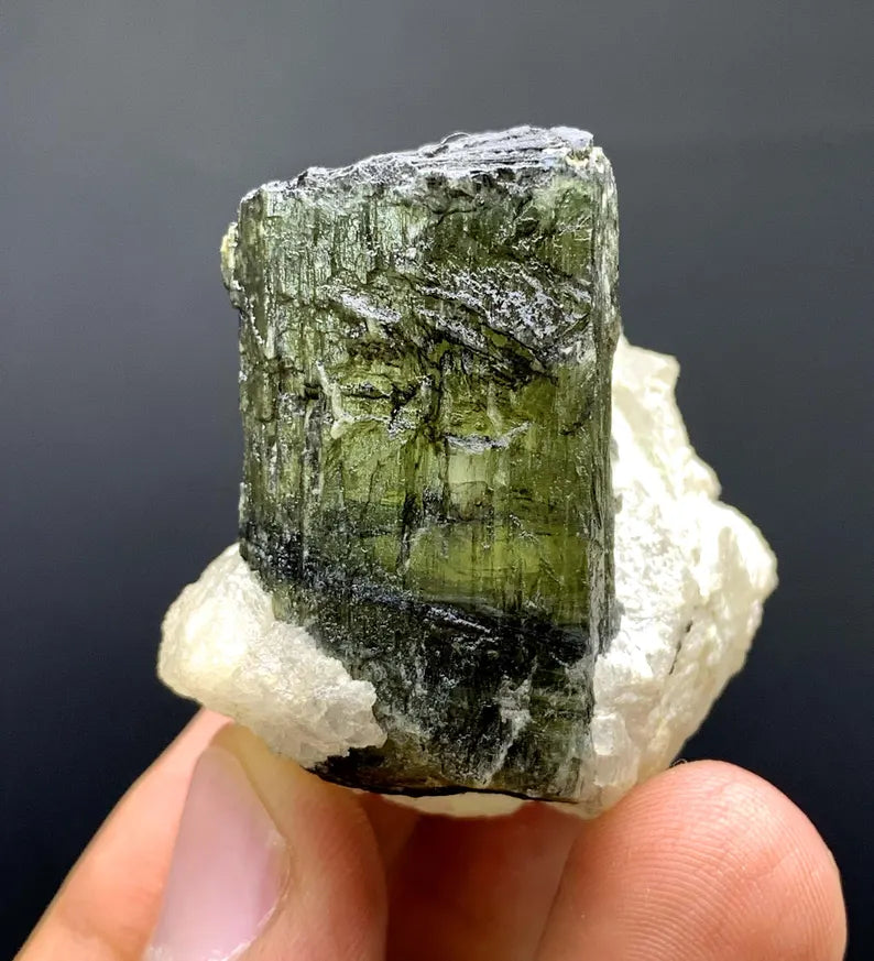 Green Tourmaline Crystal on Quartz from Afghanistan - 31 Gram