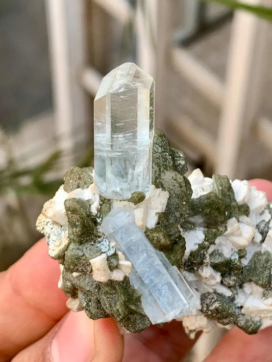 Diamond Cut Blue Aquamarine Crystals with Mica Specimen from Pakistan - 50 Gram