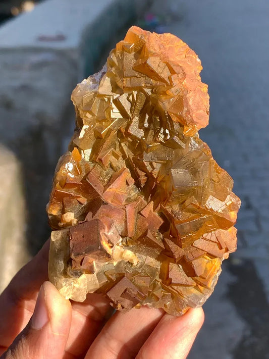 Rainbow SHade Yellow CUbic Fluorite Crystals Specimen from Pakistan - 142 Gram