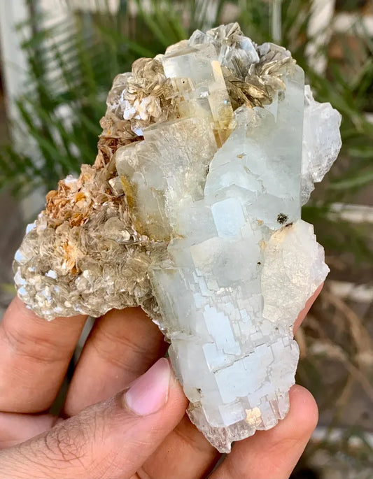 Stepwise Blue Aquamarine Crystal with Mica from Pakistan - 146 Gram