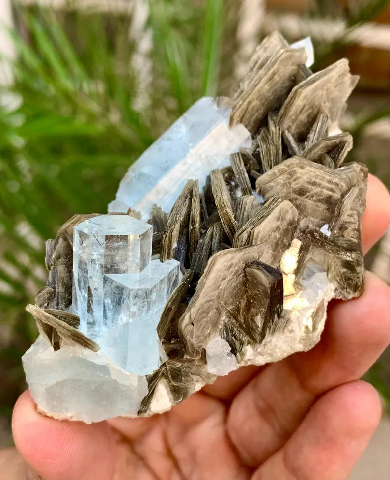 Gemmy Blue Aquamarine Crystals with Star Mica from Pakistan - 110 Gram