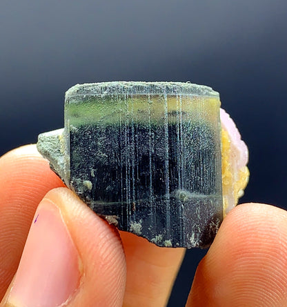 17 Gram Green Cap Tourmaline Crystal With Pink Apatite From Pakistan