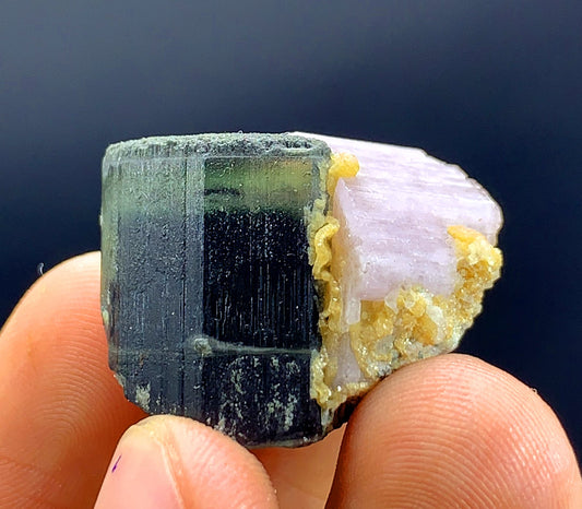 17 Gram Green Cap Tourmaline Crystal With Pink Apatite From Pakistan
