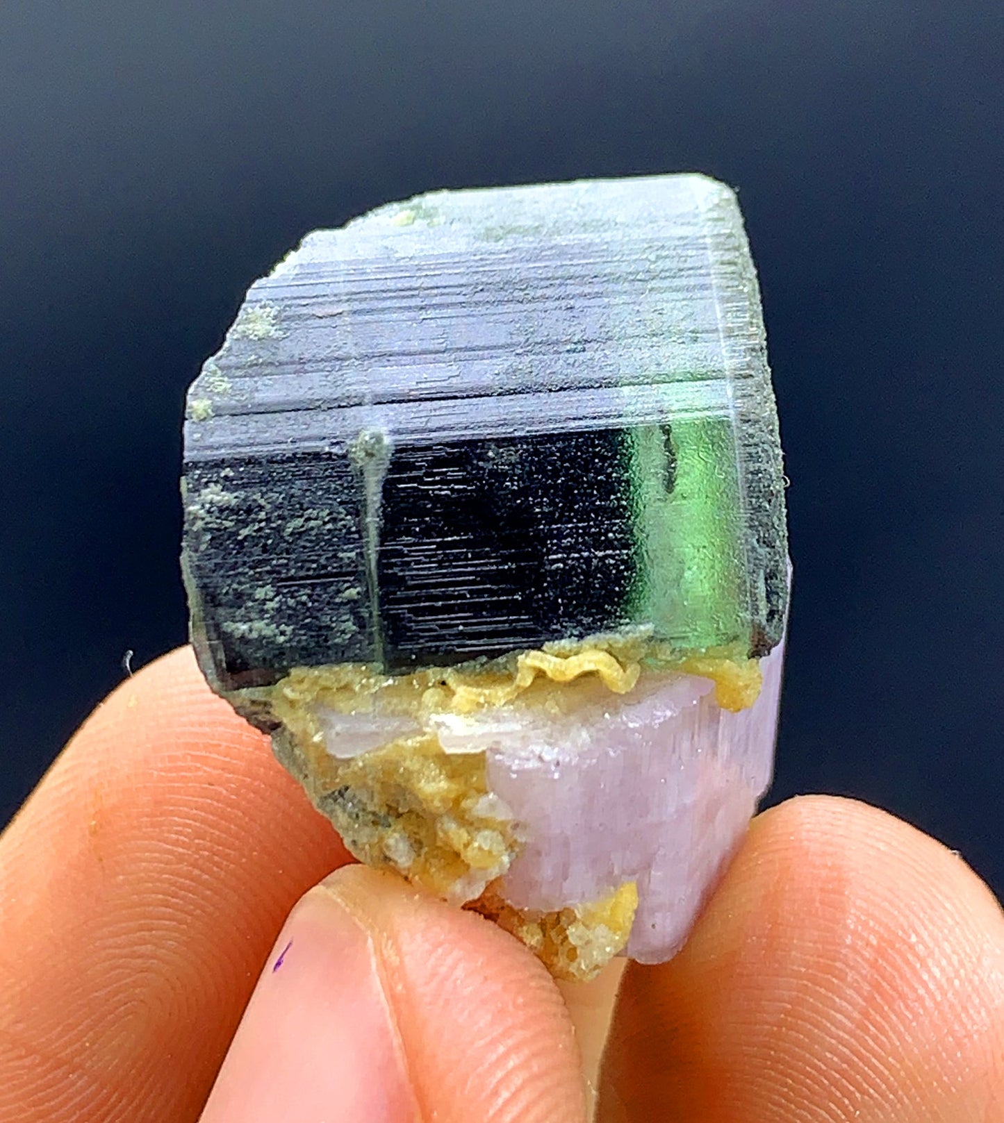 17 Gram Green Cap Tourmaline Crystal With Pink Apatite From Pakistan
