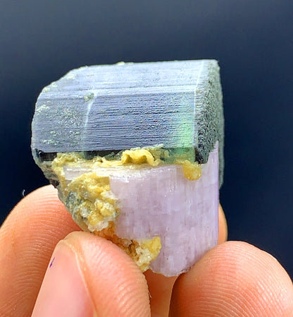 17 Gram Green Cap Tourmaline Crystal With Pink Apatite From Pakistan