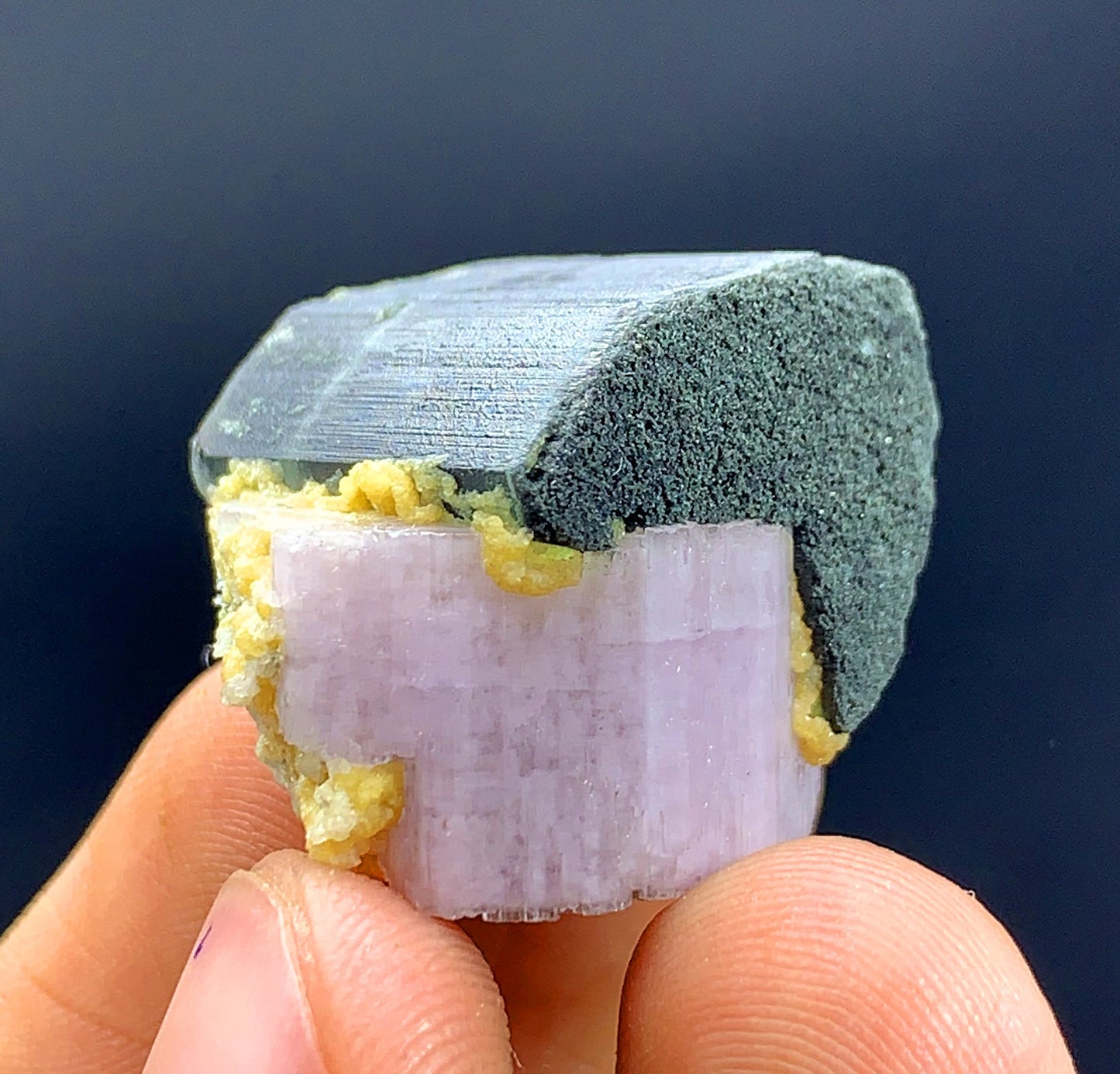 17 Gram Green Cap Tourmaline Crystal With Pink Apatite From Pakistan