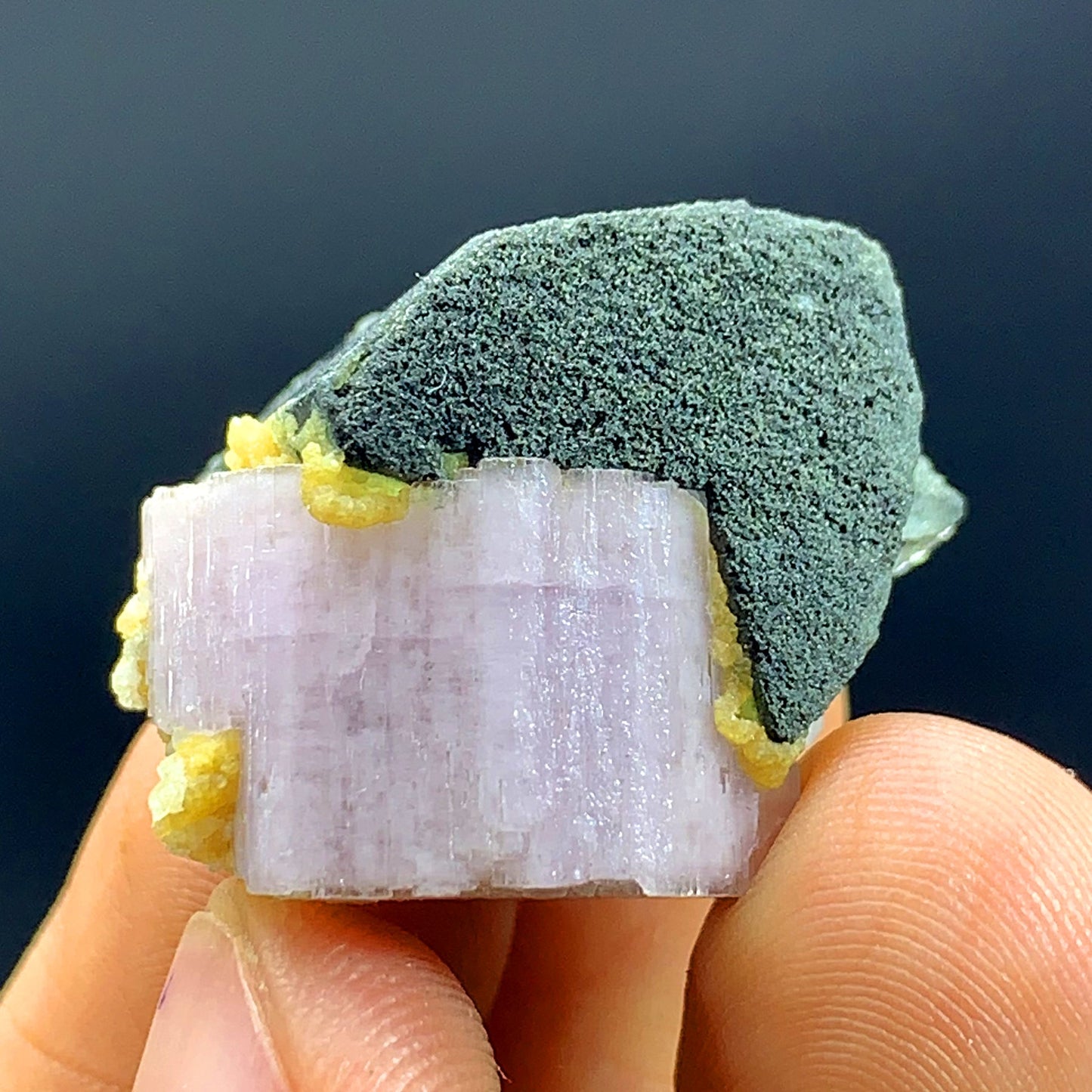 17 Gram Green Cap Tourmaline Crystal With Pink Apatite From Pakistan