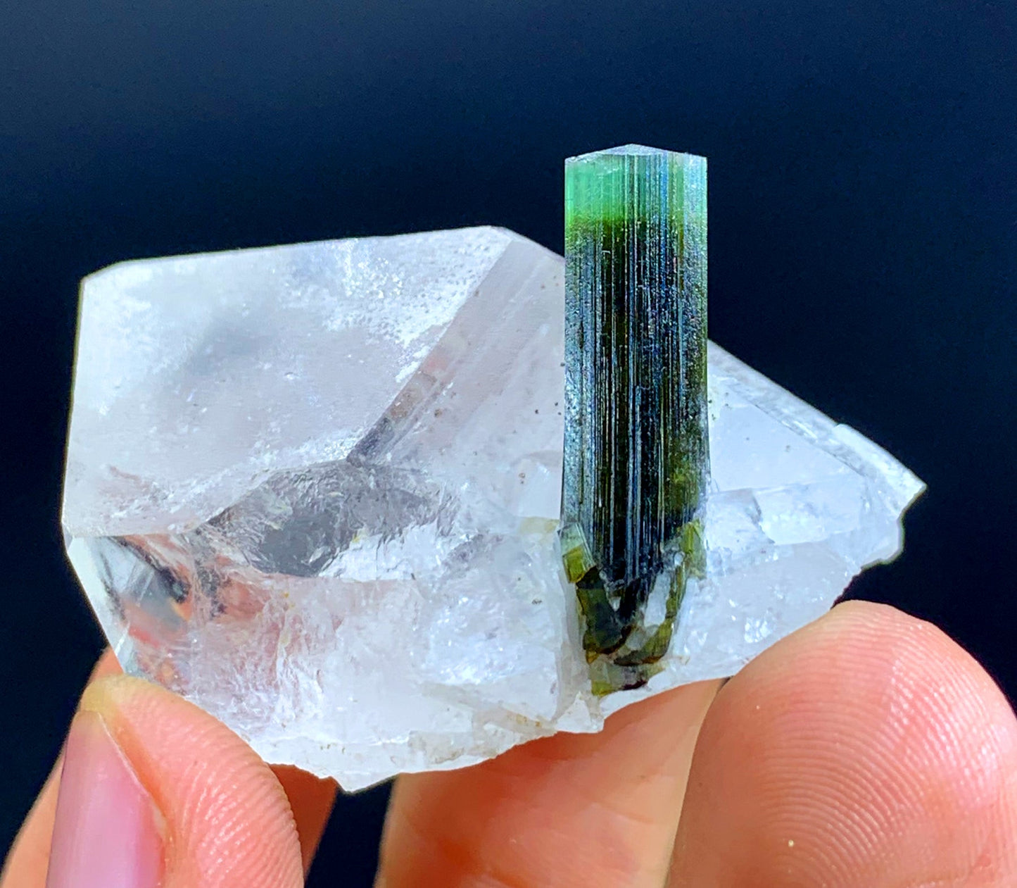 Natural Terminated Green Cap tourmaline Crystal On Quartz - 34 Gram