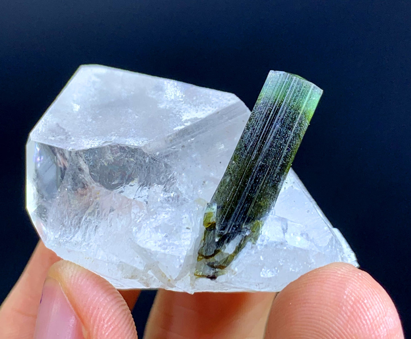 Natural Terminated Green Cap tourmaline Crystal On Quartz - 34 Gram
