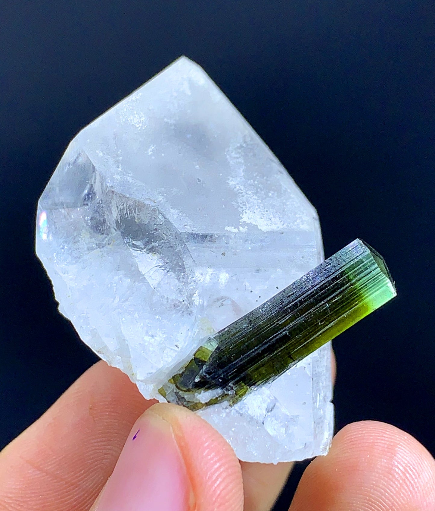 Natural Terminated Green Cap tourmaline Crystal On Quartz - 34 Gram