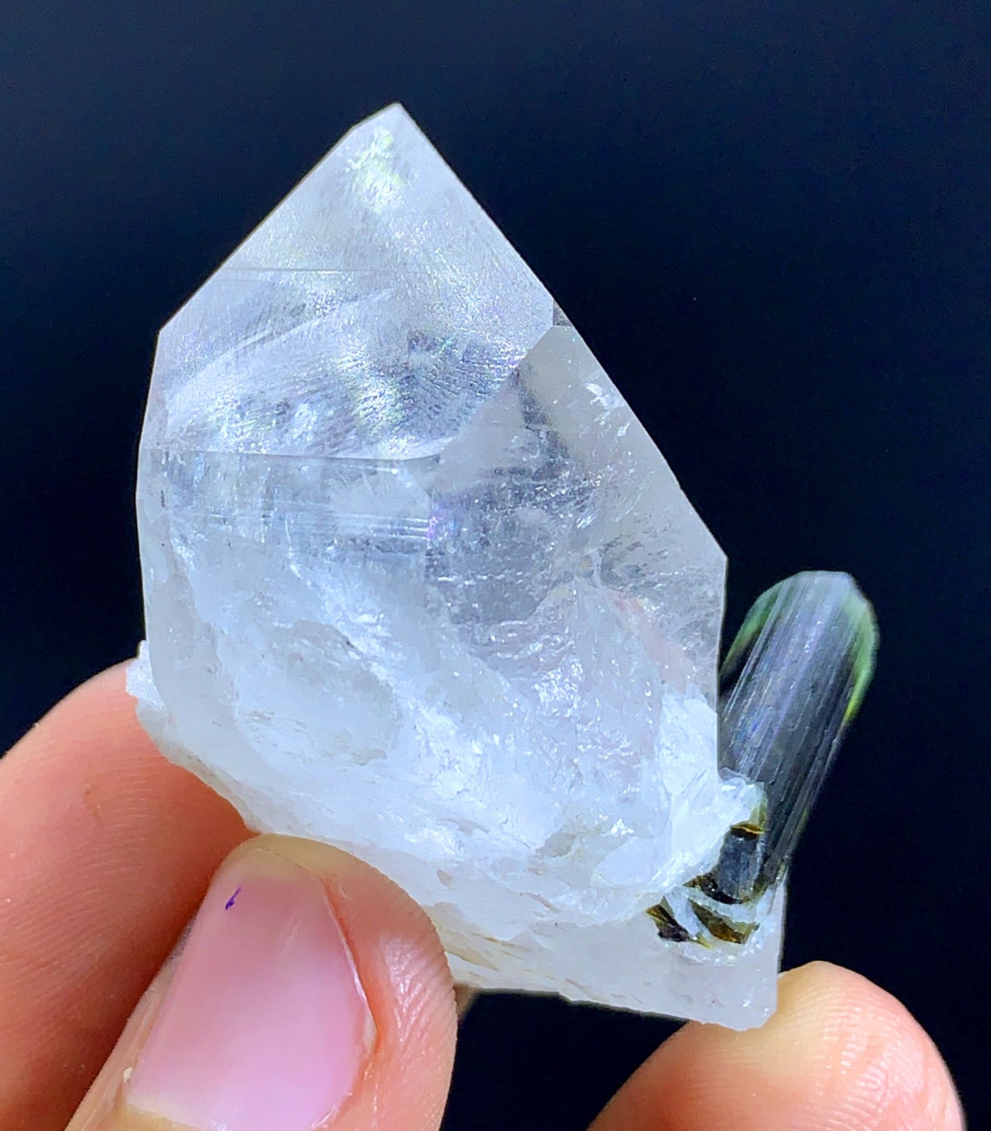 Natural Terminated Green Cap tourmaline Crystal On Quartz - 34 Gram