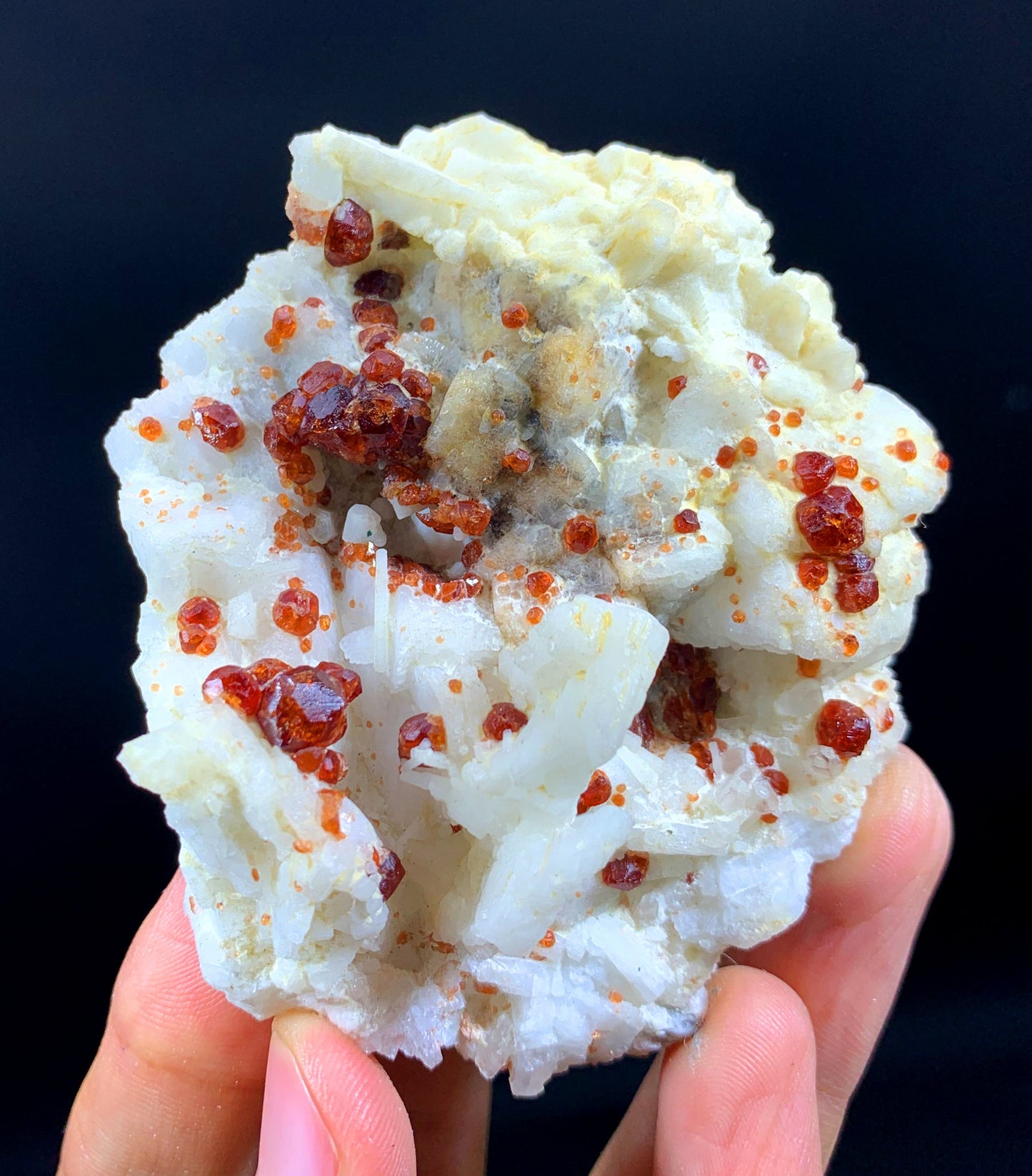 Natural Red Garnet Crystals On Feldspar - 153 Gram