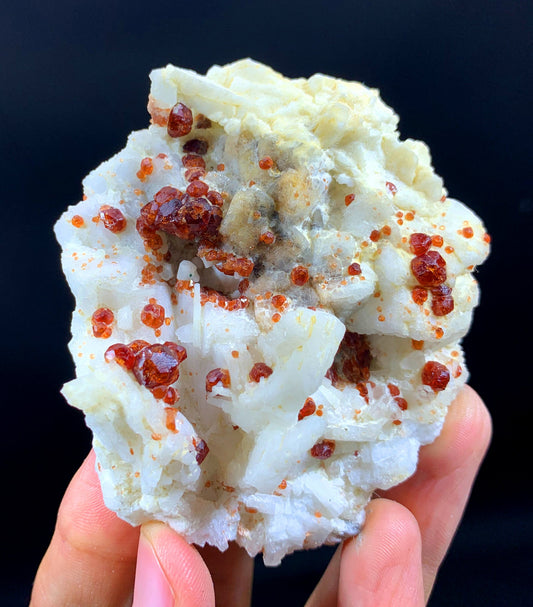 Natural Red Garnet Crystals On Feldspar - 153 Gram
