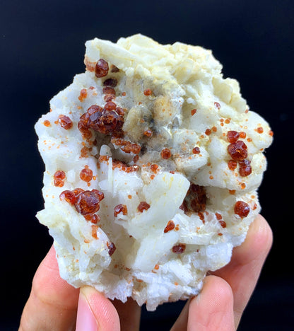 Natural Red Garnet Crystals On Feldspar - 153 Gram