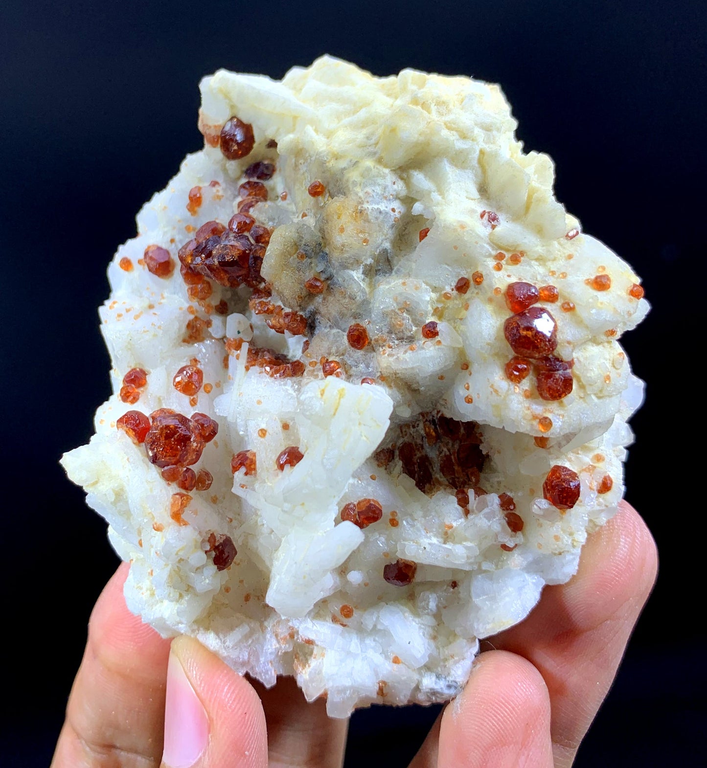 Natural Red Garnet Crystals On Feldspar - 153 Gram