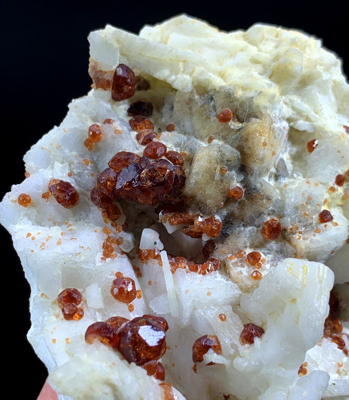 Natural Red Garnet Crystals On Feldspar - 153 Gram