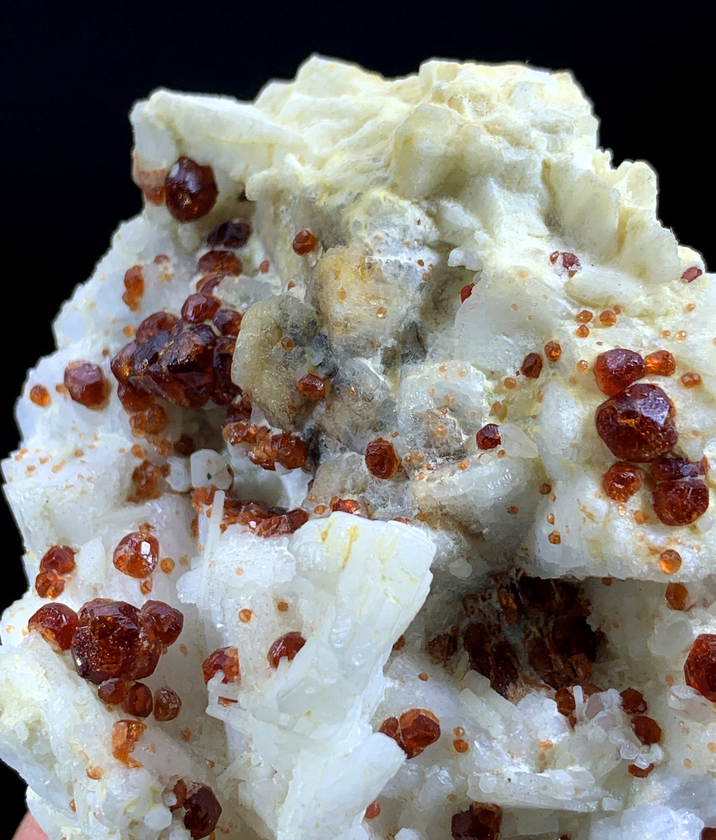 Natural Red Garnet Crystals On Feldspar - 153 Gram