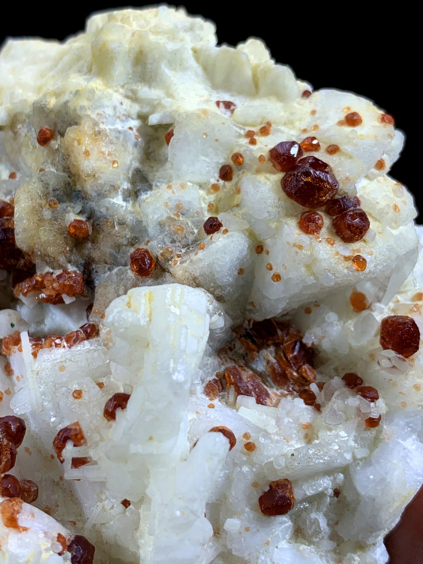 Natural Red Garnet Crystals On Feldspar - 153 Gram