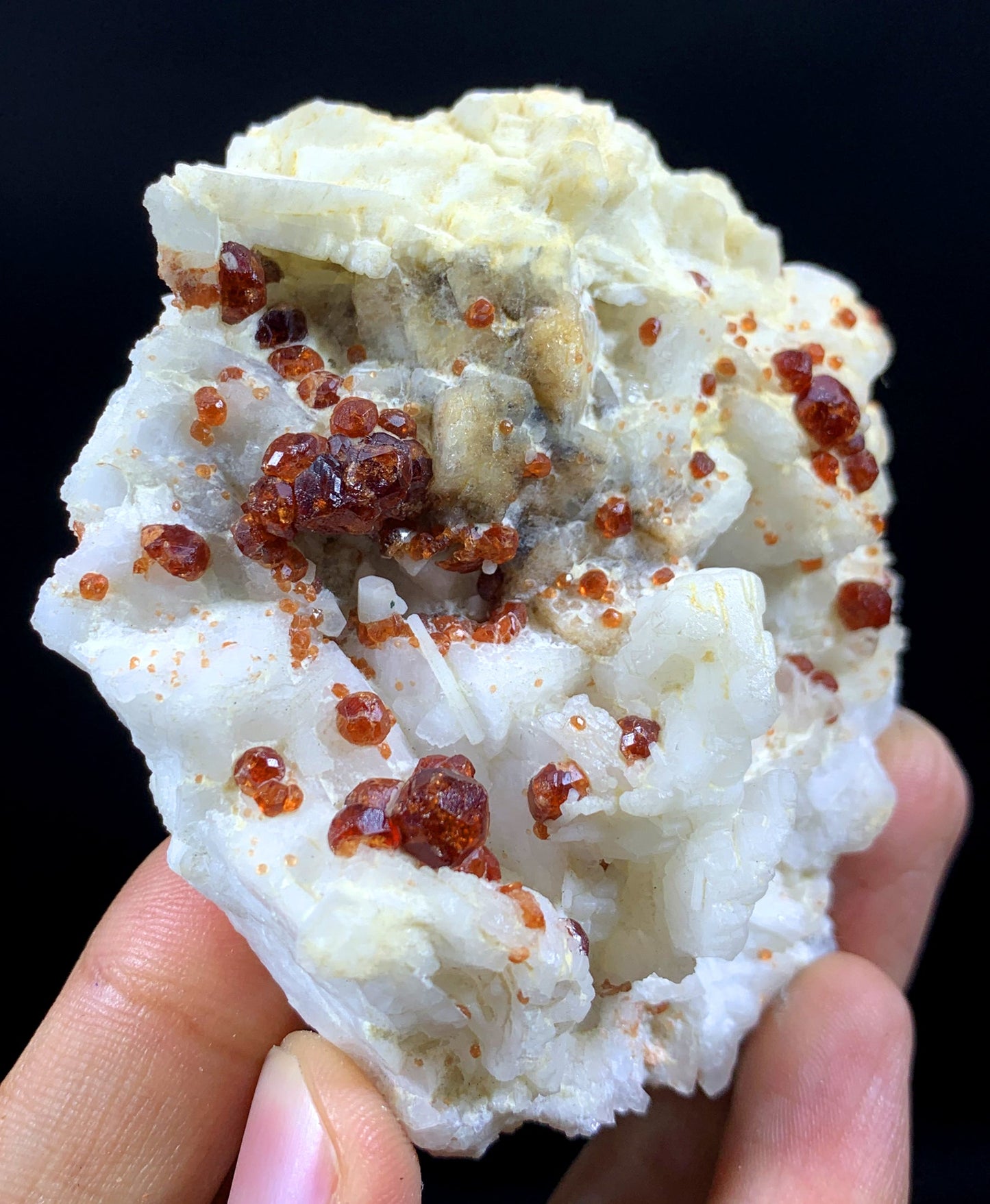 Natural Red Garnet Crystals On Feldspar - 153 Gram