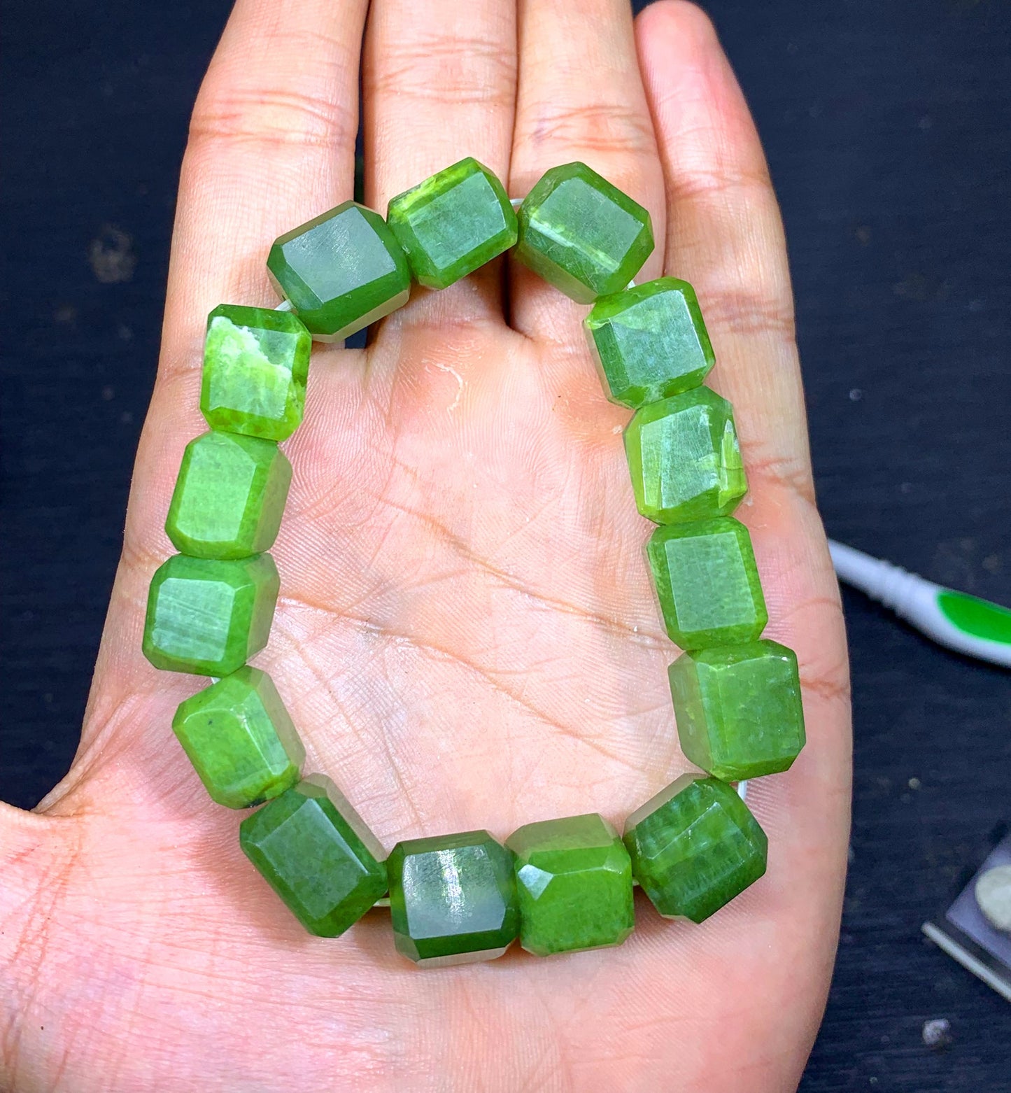 Polished Green Nephrite Beads Necklace From Afghanistan