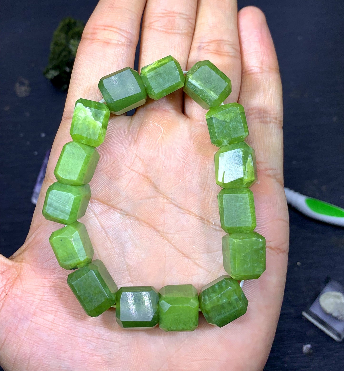 Polished Green Nephrite Beads Necklace From Afghanistan