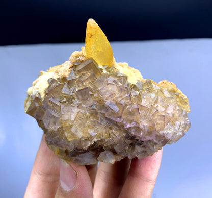 Purple Cubic Phantom Fluorite with Calcite from Baluchistan Pakistan - 186 gram