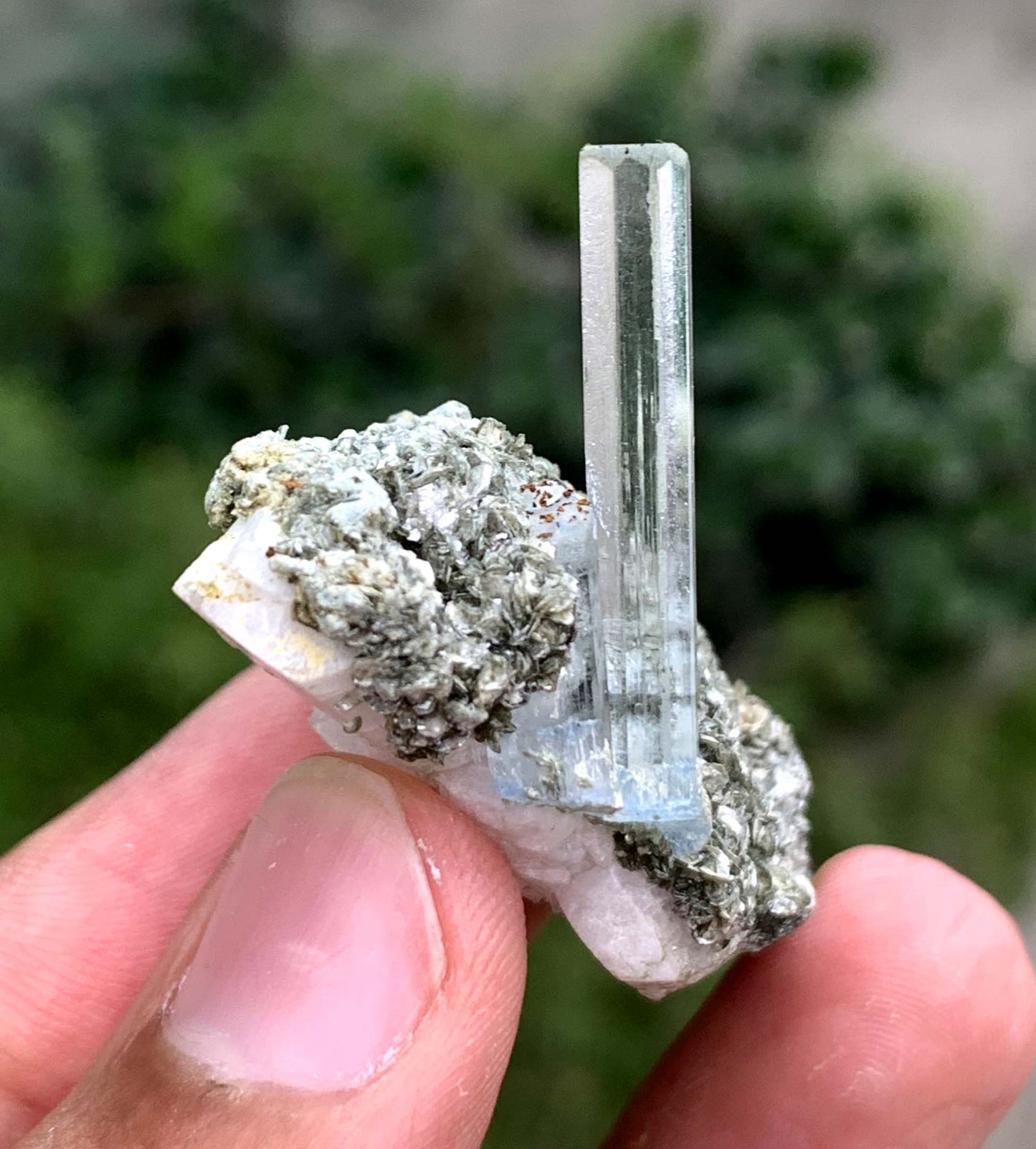 Transparent blue Aquamarine Crystal On Matrix From Pakistan 35.25 Carats